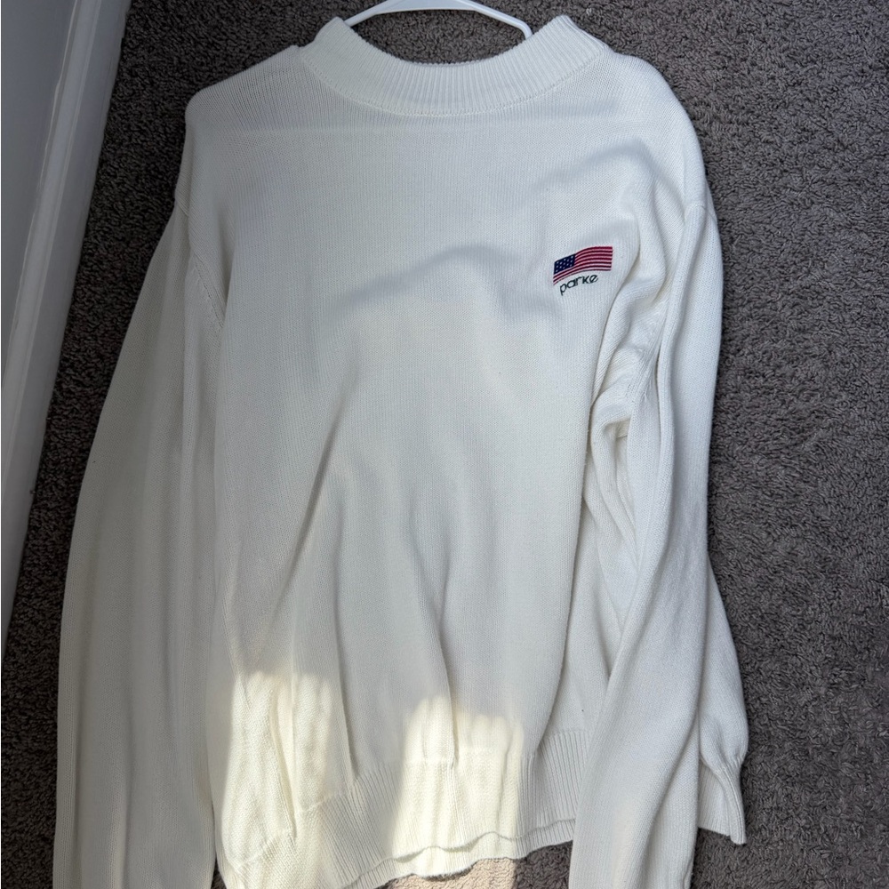 Parke Cream Crewneck Sweater with Embroidered Flag